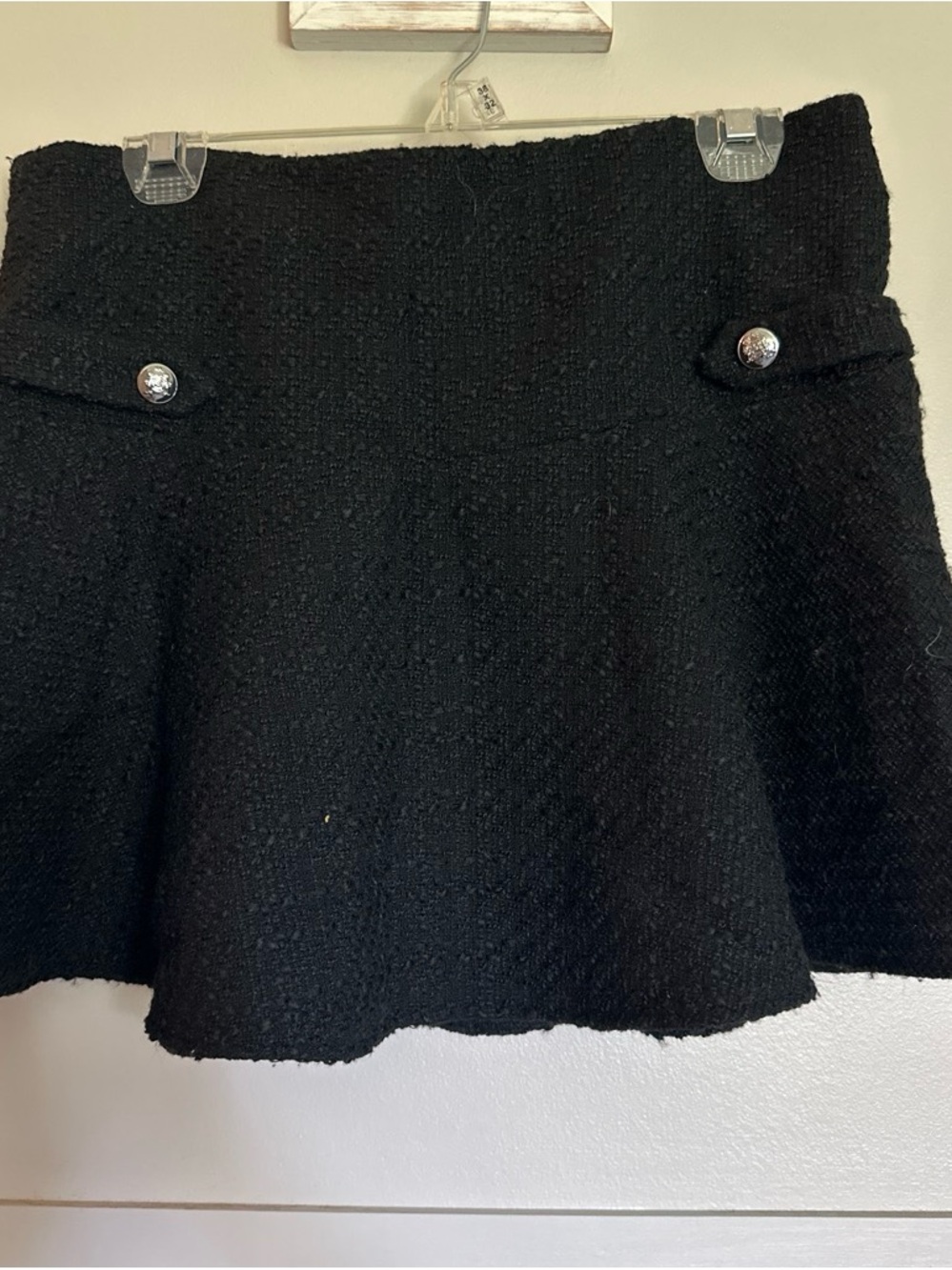 Black Textured Wool Feel A-Line Mini Skirt